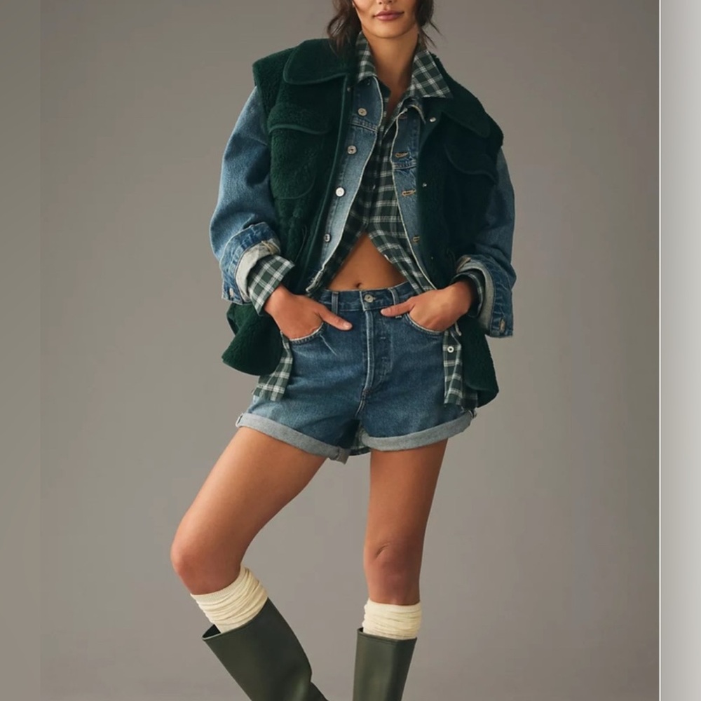 Anthropologie $128 Hunter Green Warm Cozy Cinched Faux Shearling Vest Fall